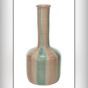 Hand-Painted Terra-cotta Vase with Tall Neck and Crackle Glaze